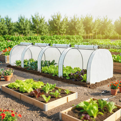Polytunnel Greenhouse with Roll-Up Zipper Door, Steel Frame — 395 x 100 x 80 cm for Tomatoes & Vegetables (White)
