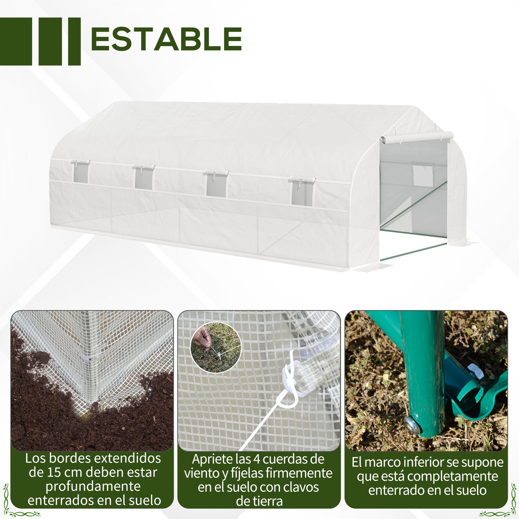 Garden Greenhouse 6x3x2 m Tunnel Type for Planting Vegetables with 8 Breathable Windows and Roll-Up Zipper Door Steel White