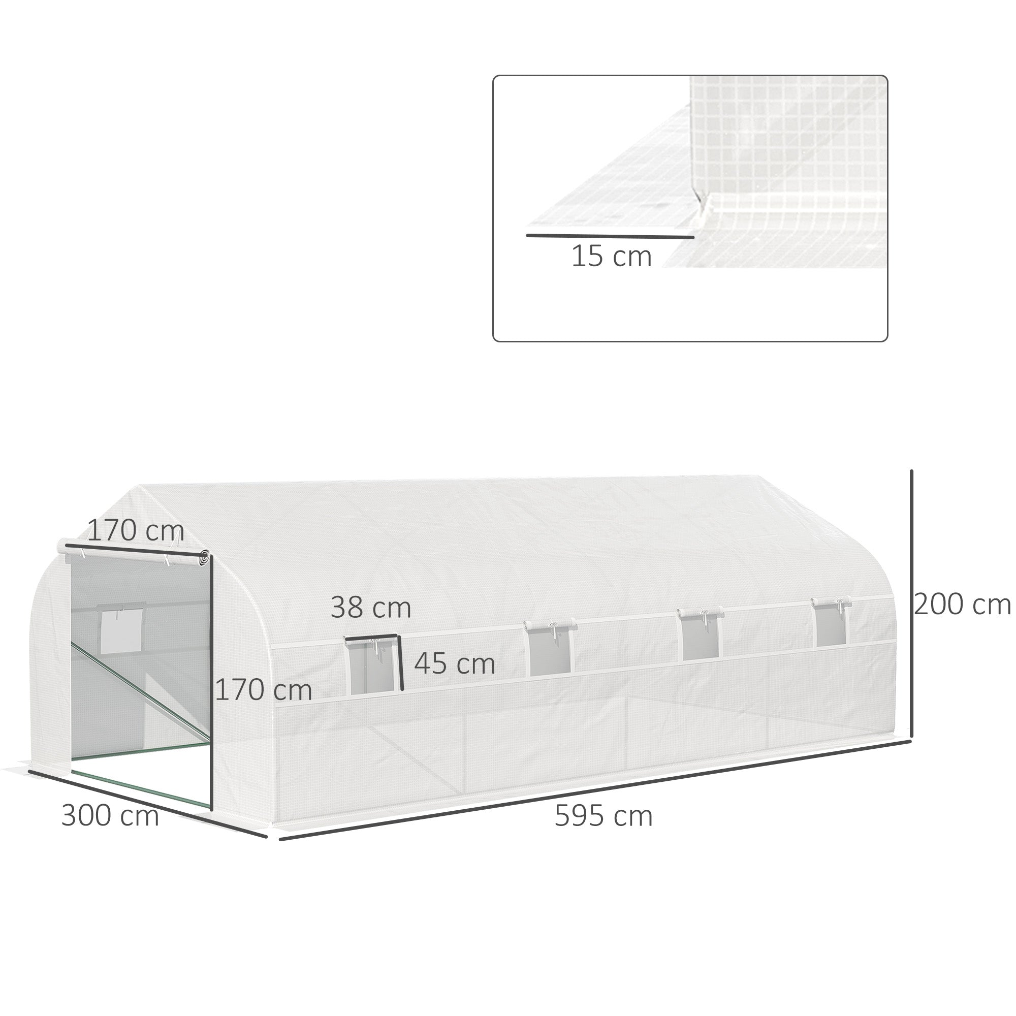 Garden Greenhouse 6x3x2 m Tunnel Type for Planting Vegetables with 8 Breathable Windows and Roll-Up Zipper Door Steel White