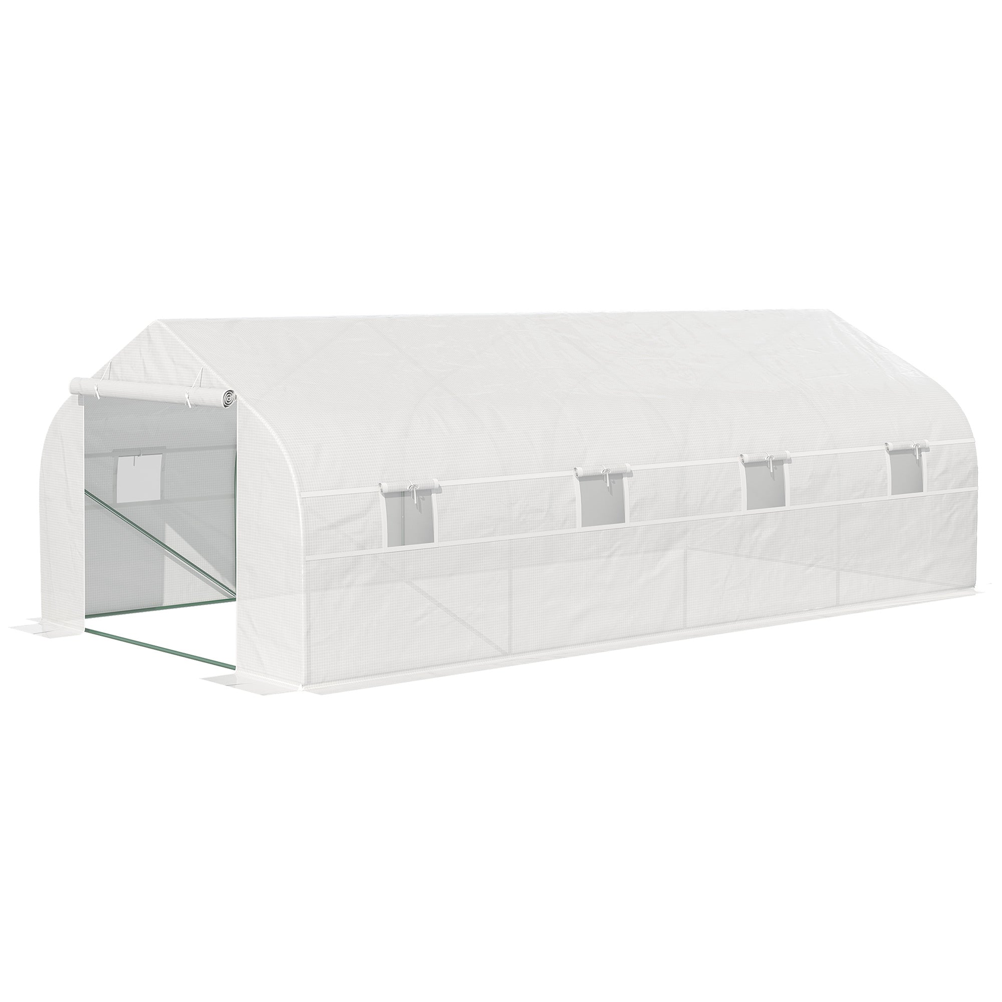 Garden Greenhouse 6x3x2 m Tunnel Type for Planting Vegetables with 8 Breathable Windows and Roll-Up Zipper Door Steel White