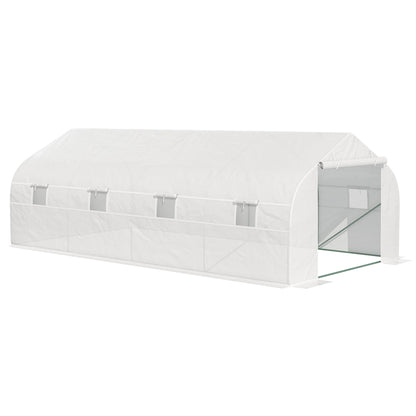 Garden Greenhouse 6x3x2 m Tunnel Type for Planting Vegetables with 8 Breathable Windows and Roll-Up Zipper Door Steel White