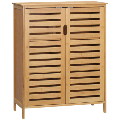 Bathroom Cabinet Vanity Cabinet with 2 Louvered Doors, 2 Interior Shelves, Bamboo Storage Cabinet for Bathroom, Living Room 68 x 32 x 86 cm Natural