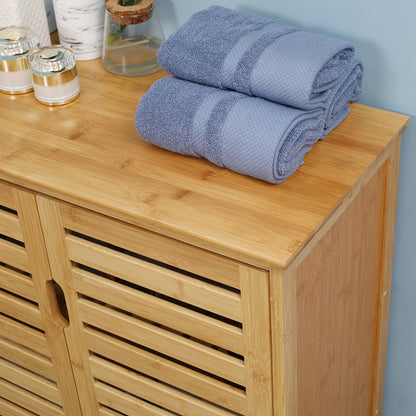 Bathroom Cabinet Vanity Cabinet with 2 Louvered Doors, 2 Interior Shelves, Bamboo Storage Cabinet for Bathroom, Living Room 68 x 32 x 86 cm Natural