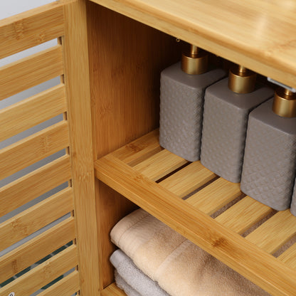 Bathroom Cabinet Vanity Cabinet with 2 Louvered Doors, 2 Interior Shelves, Bamboo Storage Cabinet for Bathroom, Living Room 68 x 32 x 86 cm Natural