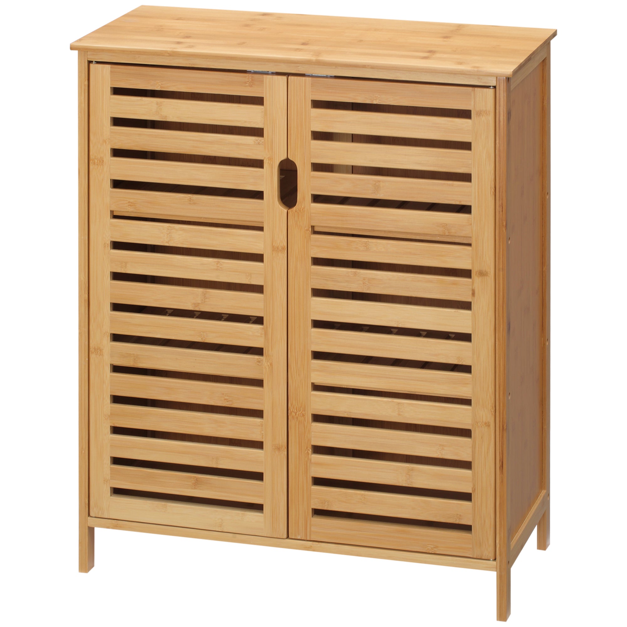 Bathroom Cabinet Vanity Cabinet with 2 Louvered Doors, 2 Interior Shelves, Bamboo Storage Cabinet for Bathroom, Living Room 68 x 32 x 86 cm Natural