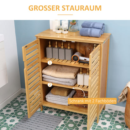Bathroom Cabinet Vanity Cabinet with 2 Louvered Doors, 2 Interior Shelves, Bamboo Storage Cabinet for Bathroom, Living Room 68 x 32 x 86 cm Natural
