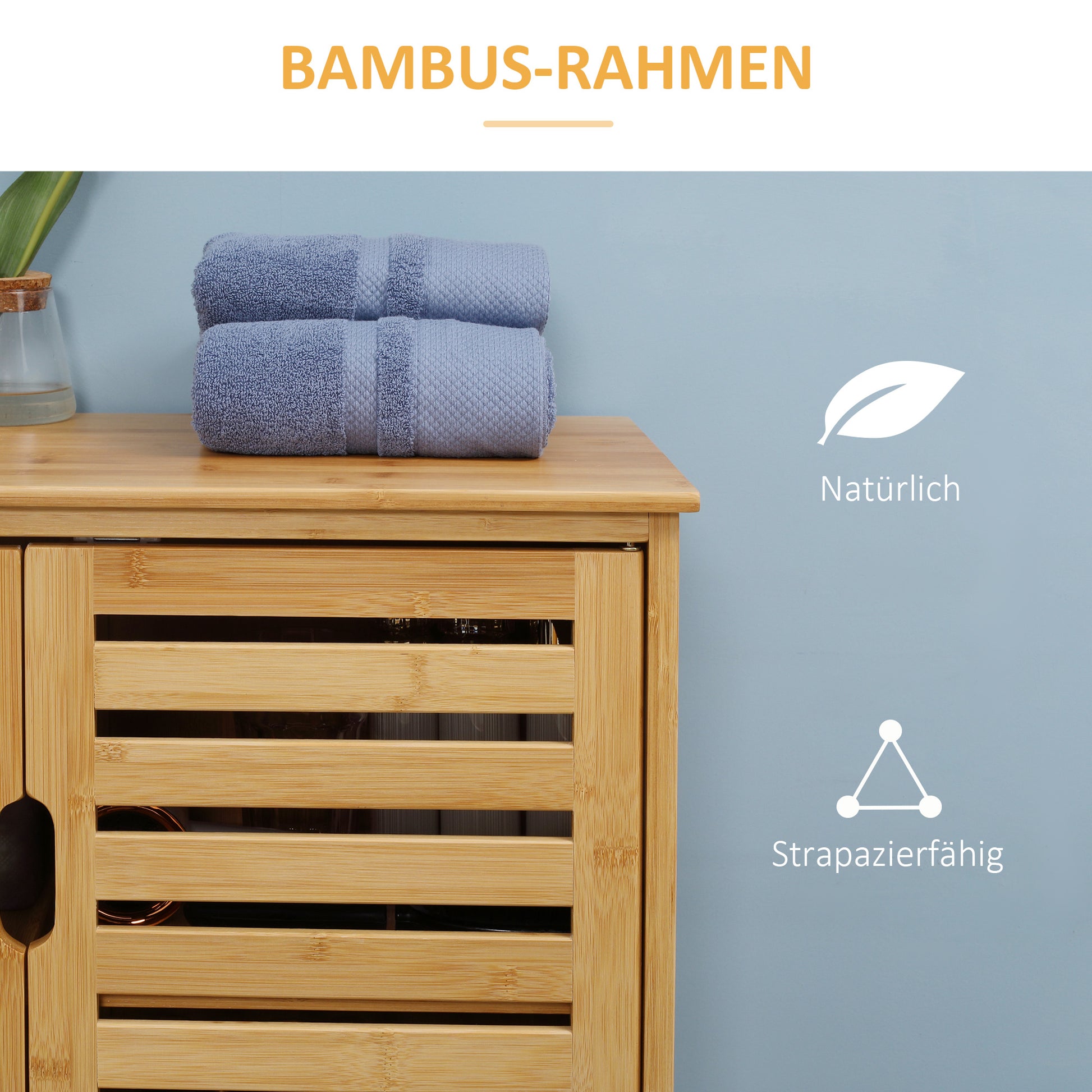 Bathroom Cabinet Vanity Cabinet with 2 Louvered Doors, 2 Interior Shelves, Bamboo Storage Cabinet for Bathroom, Living Room 68 x 32 x 86 cm Natural