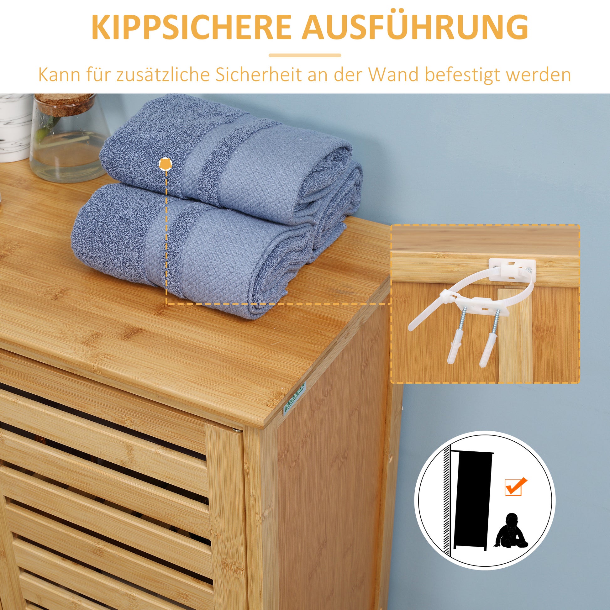 Bathroom Cabinet Vanity Cabinet with 2 Louvered Doors, 2 Interior Shelves, Bamboo Storage Cabinet for Bathroom, Living Room 68 x 32 x 86 cm Natural