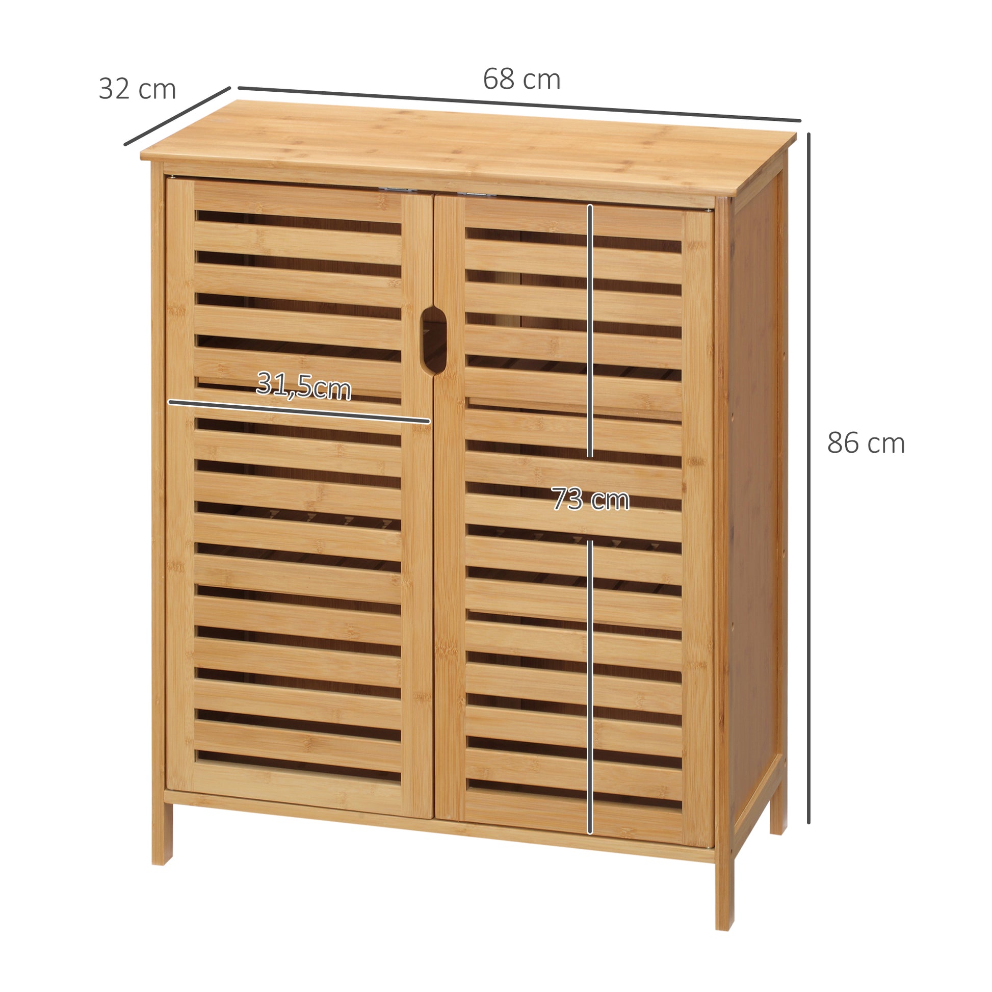 Bathroom Cabinet Vanity Cabinet with 2 Louvered Doors, 2 Interior Shelves, Bamboo Storage Cabinet for Bathroom, Living Room 68 x 32 x 86 cm Natural