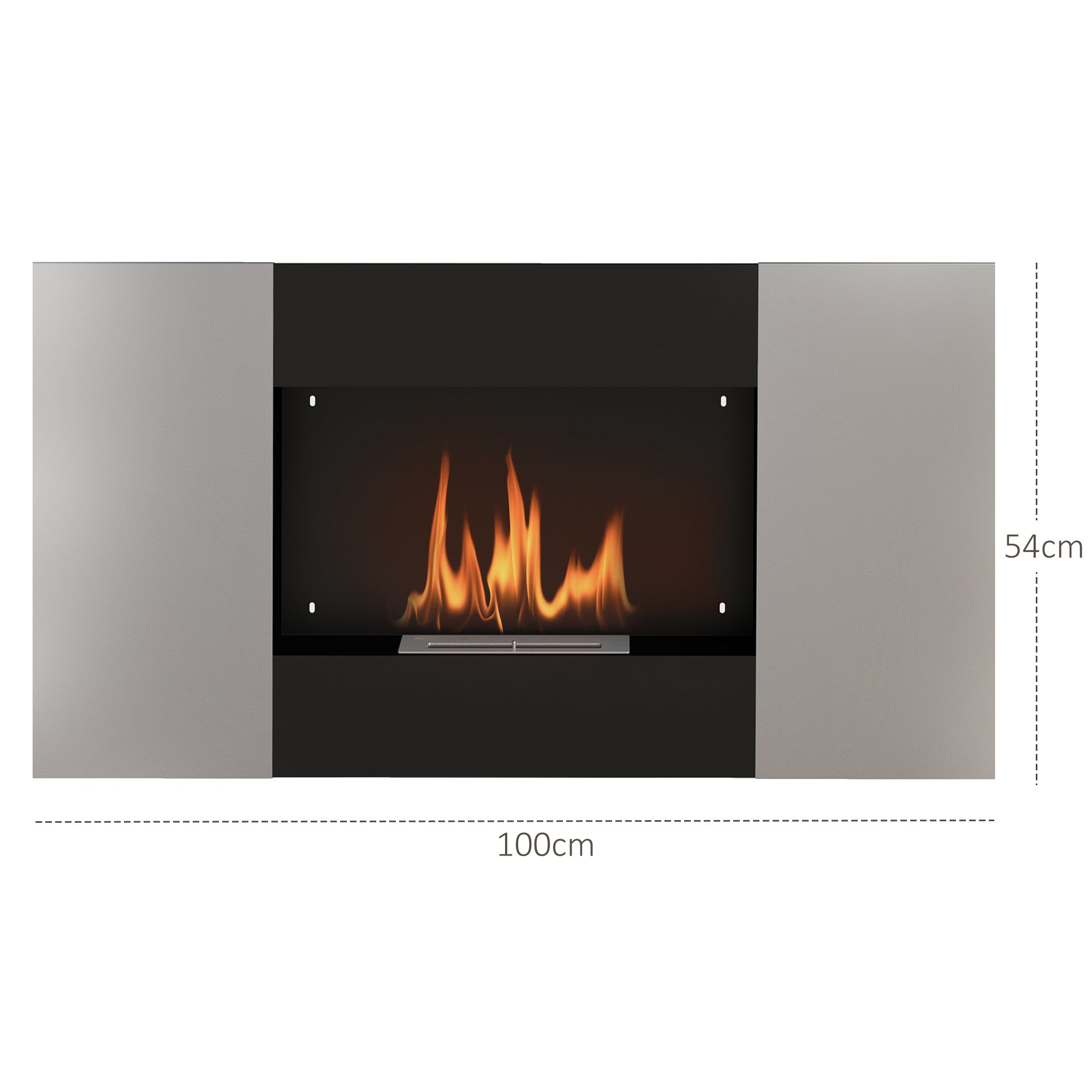 Wall-Mounted Bioethanol Fireplace with 0.9L Burner for 3.3 Hours, Built-In Ethanol Fireplace in Stainless Steel, Indoor Ethanol Fireplace with 20sqm Coverage, 100x15x54 cm, Black and Silver