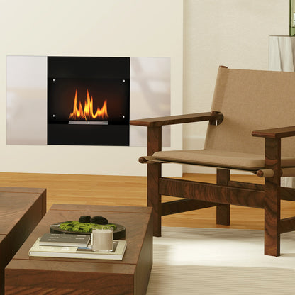 Wall-Mounted Bioethanol Fireplace with 0.9L Burner for 3.3 Hours, Built-In Ethanol Fireplace in Stainless Steel, Indoor Ethanol Fireplace with 20sqm Coverage, 100x15x54 cm, Black and Silver