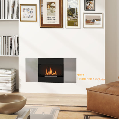 Wall-Mounted Bioethanol Fireplace with 0.9L Burner for 3.3 Hours, Built-In Ethanol Fireplace in Stainless Steel, Indoor Ethanol Fireplace with 20sqm Coverage, 100x15x54 cm, Black and Silver