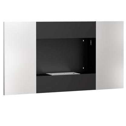 Wall-Mounted Bioethanol Fireplace with 0.9L Burner for 3.3 Hours, Built-In Ethanol Fireplace in Stainless Steel, Indoor Ethanol Fireplace with 20sqm Coverage, 100x15x54 cm, Black and Silver