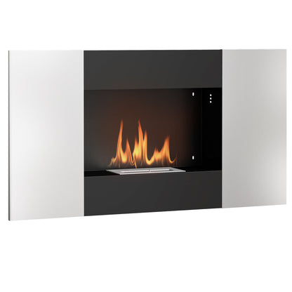Wall-Mounted Bioethanol Fireplace with 0.9L Burner for 3.3 Hours, Built-In Ethanol Fireplace in Stainless Steel, Indoor Ethanol Fireplace with 20sqm Coverage, 100x15x54 cm, Black and Silver