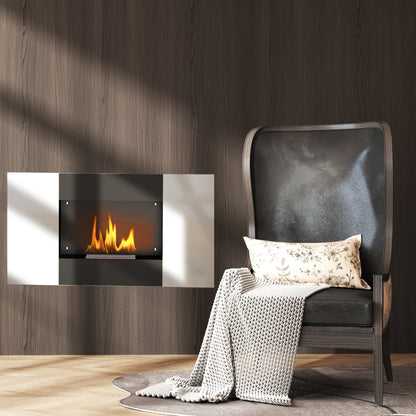 Wall-Mounted Bioethanol Fireplace with 0.9L Burner for 3.3 Hours, Built-In Ethanol Fireplace in Stainless Steel, Indoor Ethanol Fireplace with 20sqm Coverage, 100x15x54 cm, Black and Silver