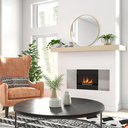 Wall-Mounted Bioethanol Fireplace with 0.9L Burner for 3.3 Hours, Built-In Ethanol Fireplace in Stainless Steel, Indoor Ethanol Fireplace with 20sqm Coverage, 100x15x54 cm, Black and Silver