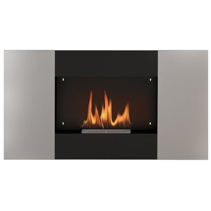 Wall-Mounted Bioethanol Fireplace with 0.9L Burner for 3.3 Hours, Built-In Ethanol Fireplace in Stainless Steel, Indoor Ethanol Fireplace with 20sqm Coverage, 100x15x54 cm, Black and Silver
