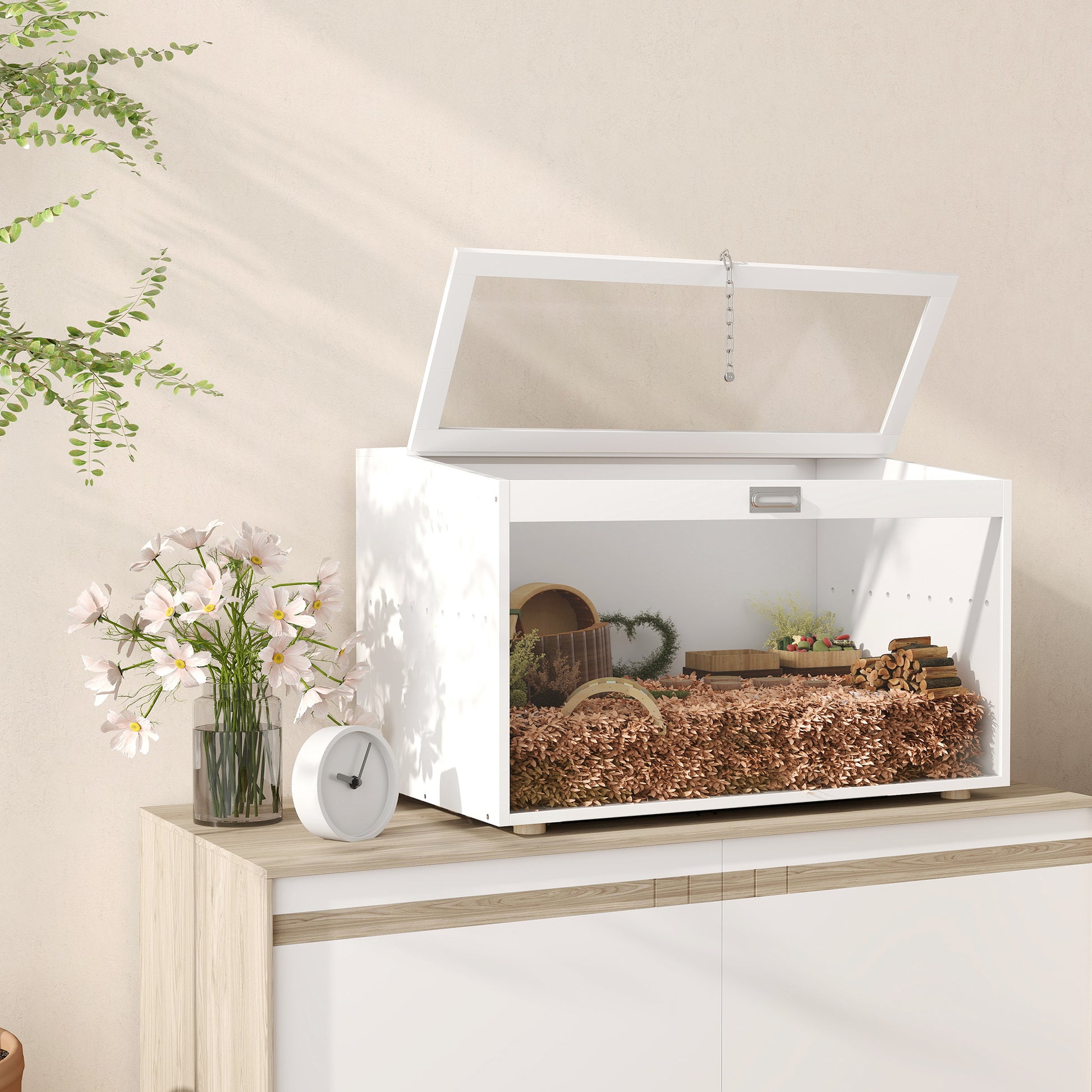 Hamster Cage Small Animal House with Flip-Top Lid and Transparent Acrylic Window for Dwarf Hamsters Small Gerbils 80x50x50 cm White