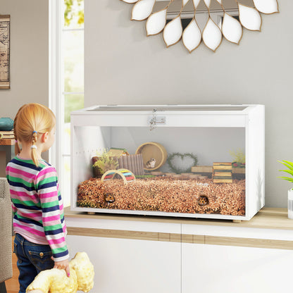 Hamster Cage Small Animal House with Flip-Top Lid and Transparent Acrylic Window for Dwarf Hamsters Small Gerbils 80x50x50 cm White