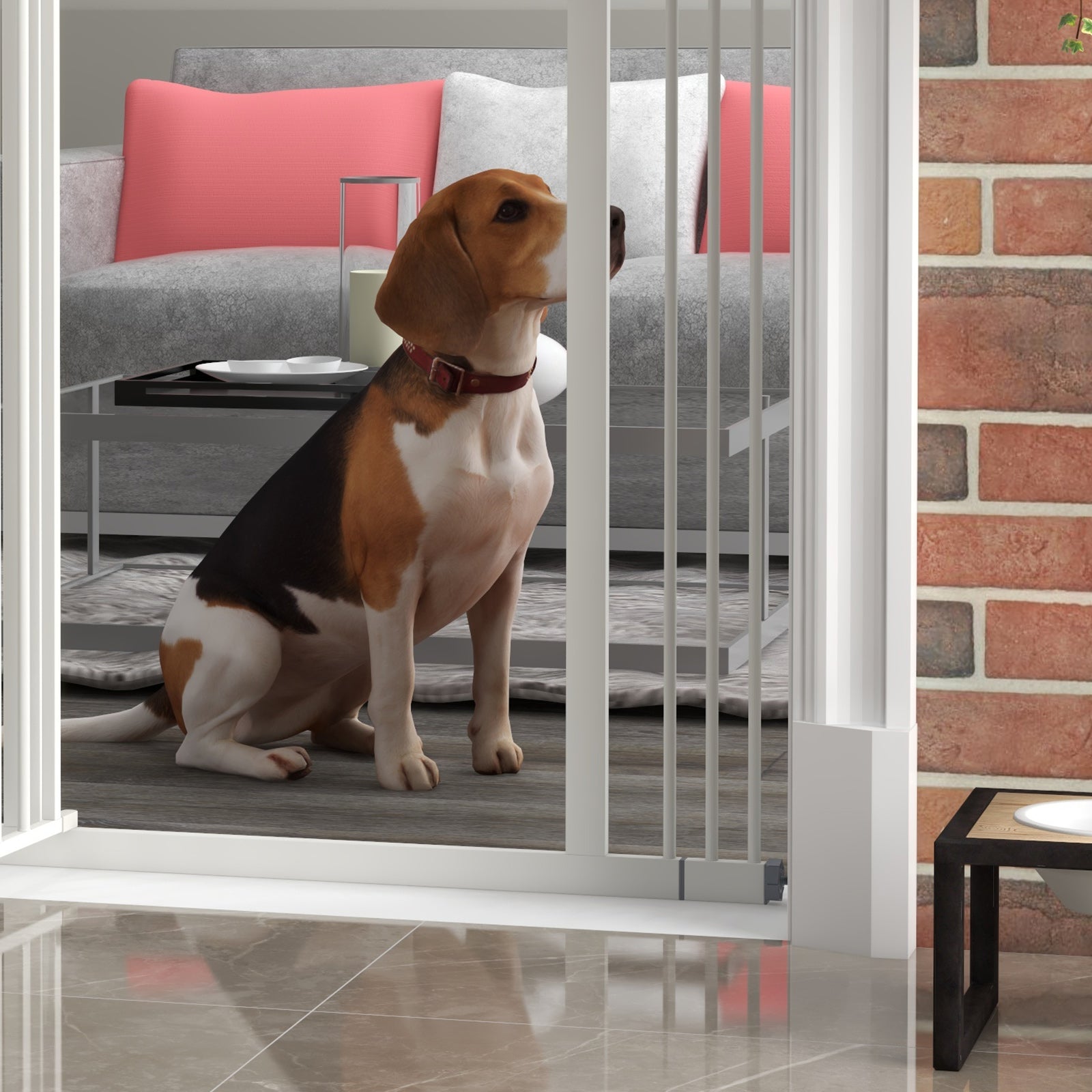 94 cm Indoor Dog Gate, Safety Dog Gate, Extensible Dog Barrier 74-100 cm with Double Lock and Automatic Closure for Stairs and Door, White