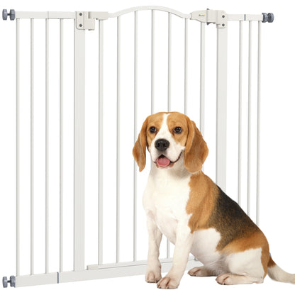 94 cm Indoor Dog Gate, Safety Dog Gate, Extensible Dog Barrier 74-100 cm with Double Lock and Automatic Closure for Stairs and Door, White