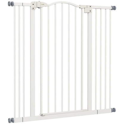 94 cm Indoor Dog Gate, Safety Dog Gate, Extensible Dog Barrier 74-100 cm with Double Lock and Automatic Closure for Stairs and Door, White