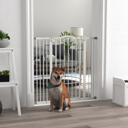 94 cm Indoor Dog Gate, Safety Dog Gate, Extensible Dog Barrier 74-100 cm with Double Lock and Automatic Closure for Stairs and Door, White