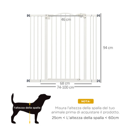 94 cm Indoor Dog Gate, Safety Dog Gate, Extensible Dog Barrier 74-100 cm with Double Lock and Automatic Closure for Stairs and Door, White
