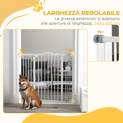 94 cm Indoor Dog Gate, Safety Dog Gate, Extensible Dog Barrier 74-100 cm with Double Lock and Automatic Closure for Stairs and Door, White