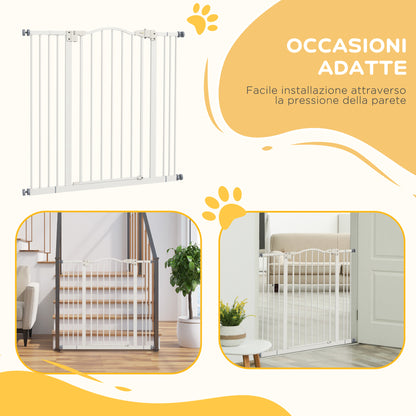 94 cm Indoor Dog Gate, Safety Dog Gate, Extensible Dog Barrier 74-100 cm with Double Lock and Automatic Closure for Stairs and Door, White