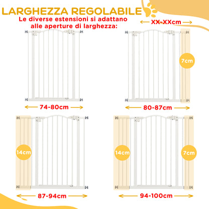 94 cm Indoor Dog Gate, Safety Dog Gate, Extensible Dog Barrier 74-100 cm with Double Lock and Automatic Closure for Stairs and Door, White
