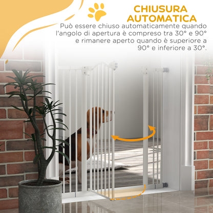 94 cm Indoor Dog Gate, Safety Dog Gate, Extensible Dog Barrier 74-100 cm with Double Lock and Automatic Closure for Stairs and Door, White