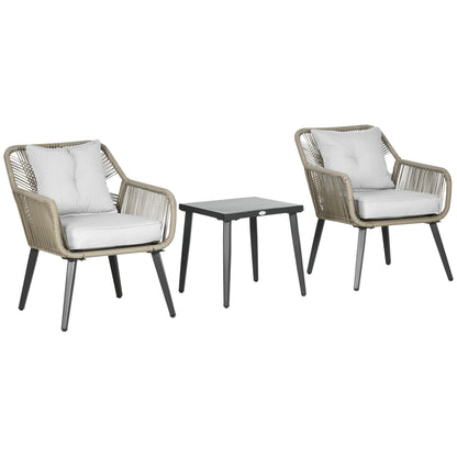 3-Piece Garden Table and Chairs Set in PE Rattan and Steel with 2 Modern Chairs and 1 Coffee Table, Dark Gray