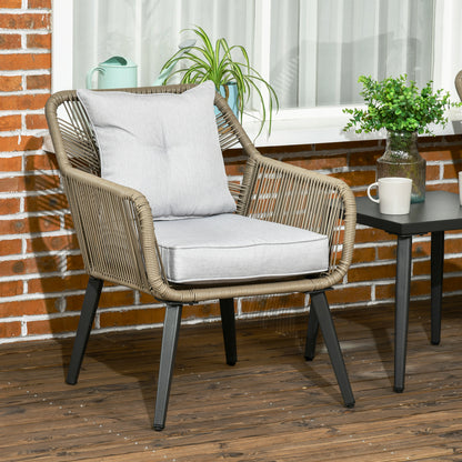 3-Piece Garden Table and Chairs Set in PE Rattan and Steel with 2 Modern Chairs and 1 Coffee Table, Dark Gray