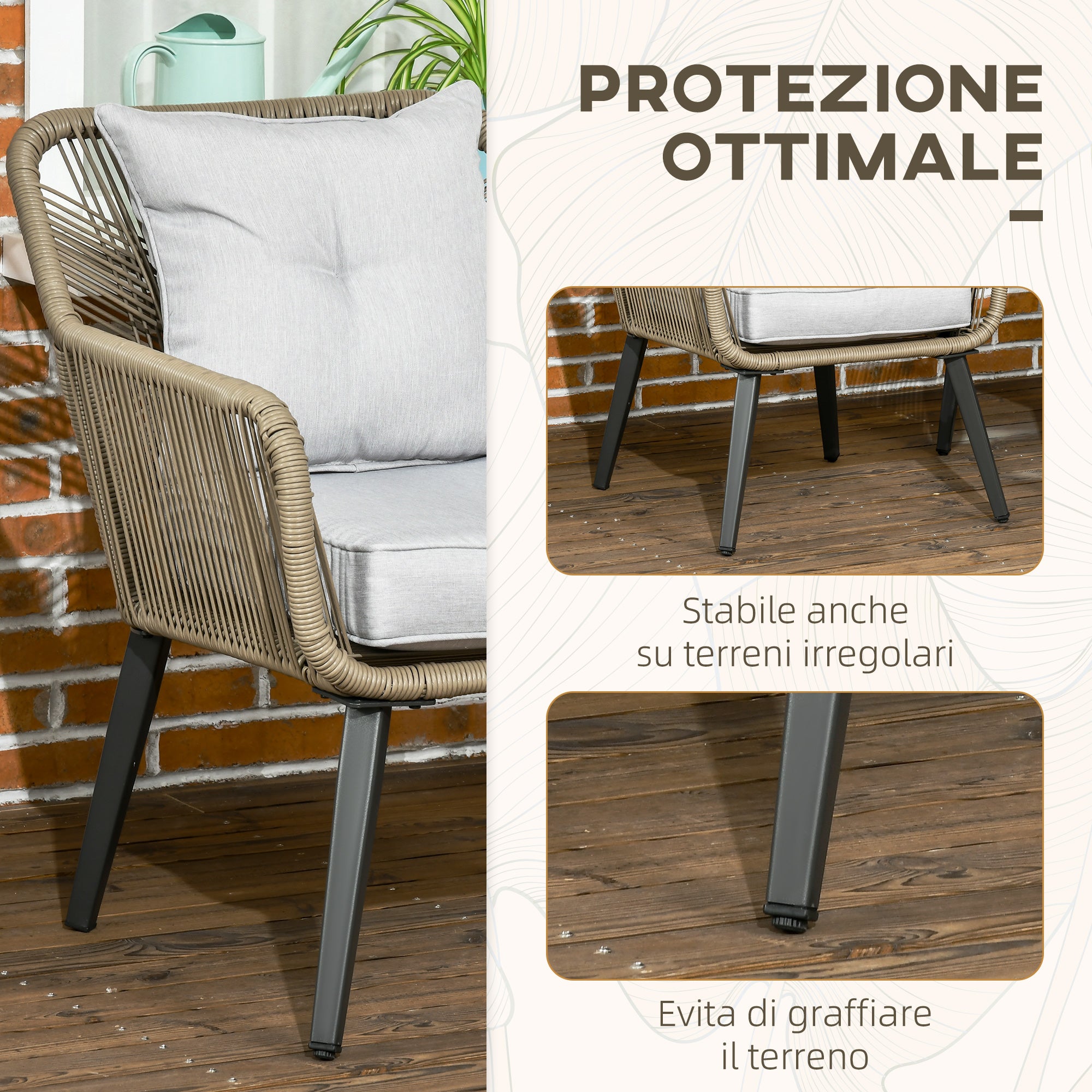 3-Piece Garden Table and Chairs Set in PE Rattan and Steel with 2 Modern Chairs and 1 Coffee Table, Dark Gray