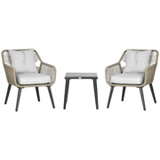 3-Piece Garden Table and Chairs Set in PE Rattan and Steel with 2 Modern Chairs and 1 Coffee Table, Dark Gray