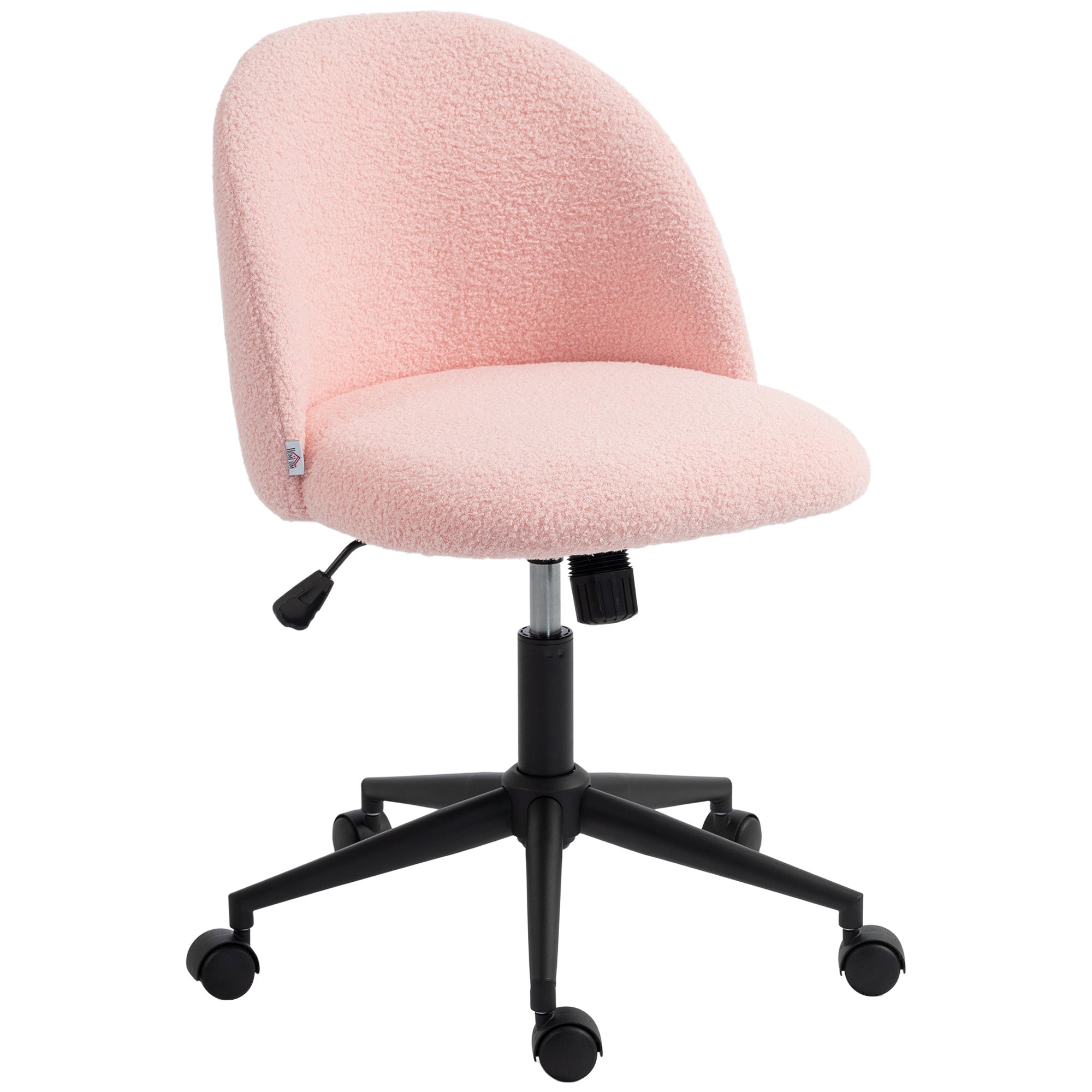 Height-Adjustable Teddy Fleece Office Chair with Swivel Casters & Tilt, Up to 265 lb — Pink Vanity/Desk Chair