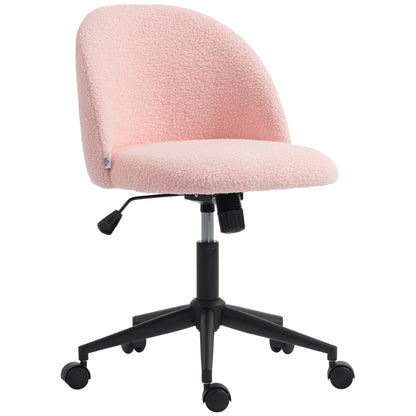 Height-Adjustable Teddy Fleece Office Chair with Swivel Casters & Tilt, Up to 265 lb — Pink Vanity/Desk Chair