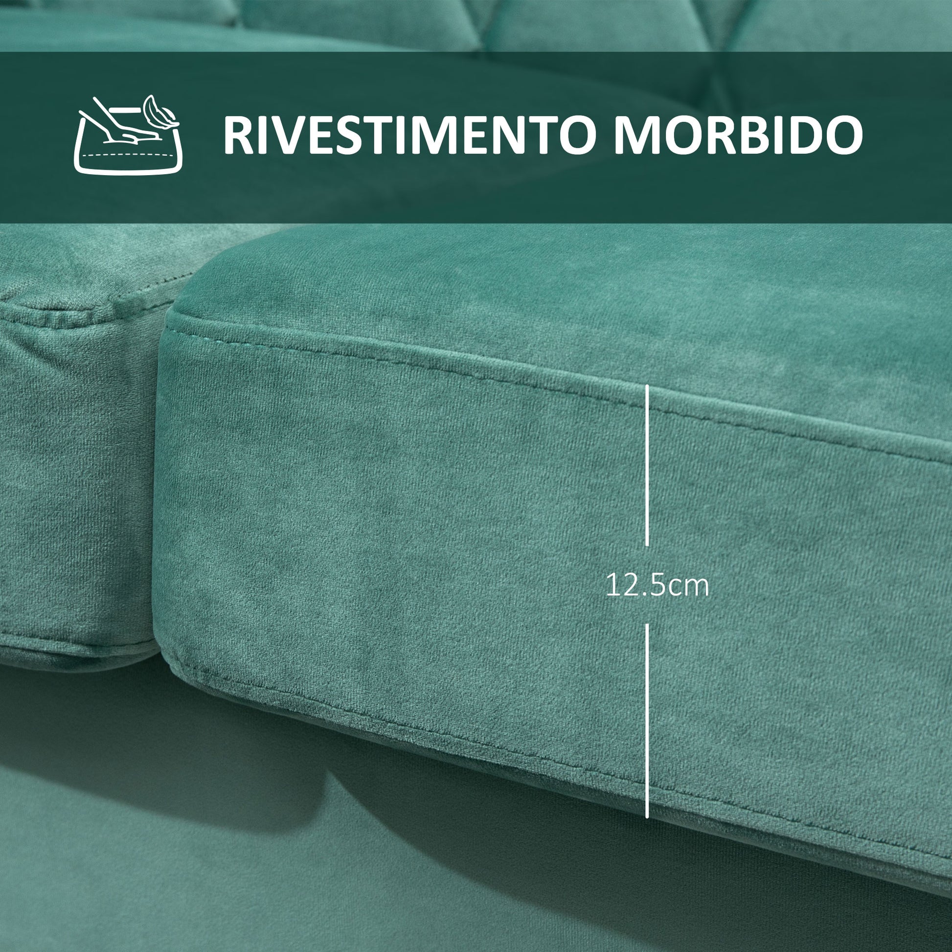 2-Seater Sofa made of Wood and Velvet Green, Thick Padding, Vintage Retro Design for 2 People, 148 x 72 x 76 cm