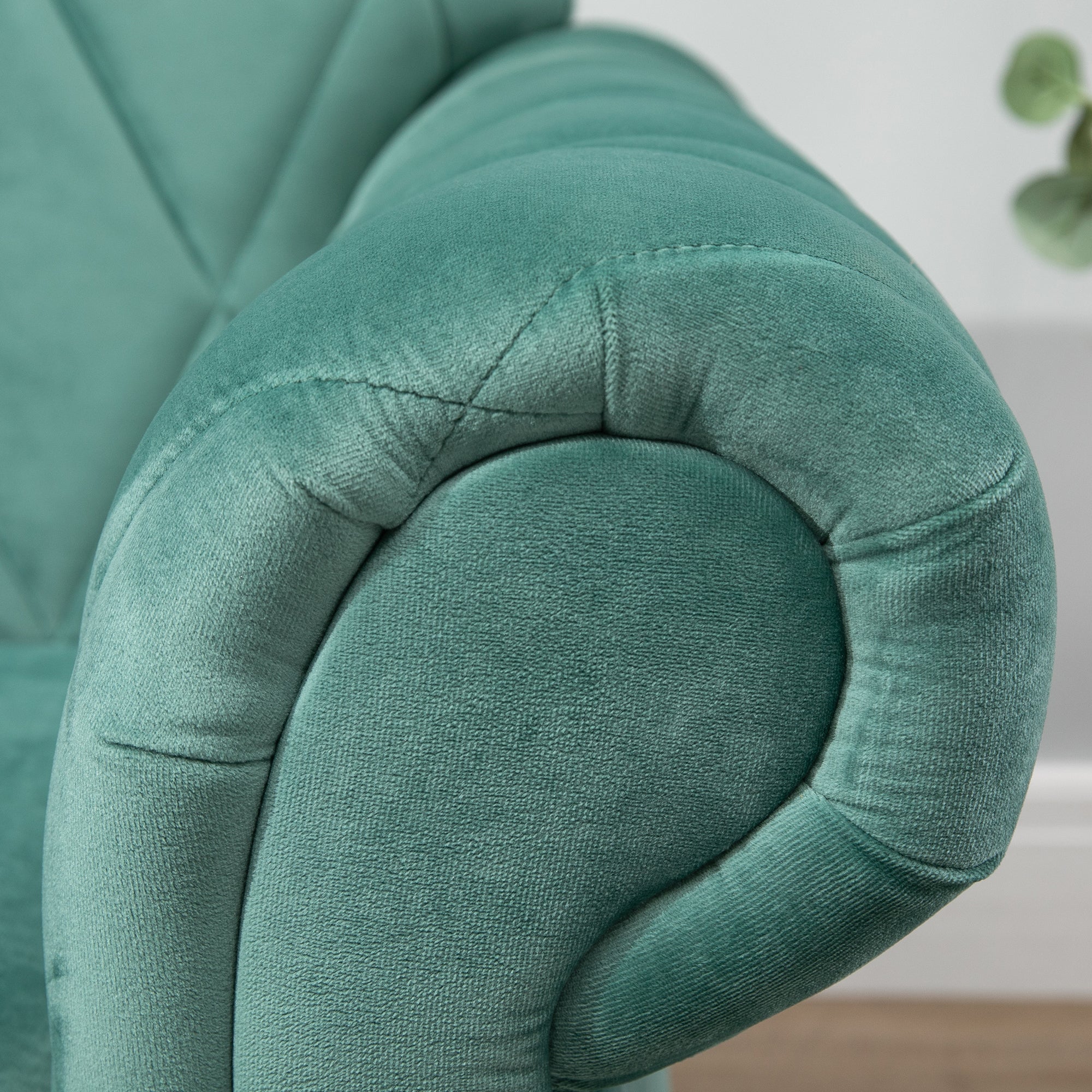 2-Seater Sofa made of Wood and Velvet Green, Thick Padding, Vintage Retro Design for 2 People, 148 x 72 x 76 cm