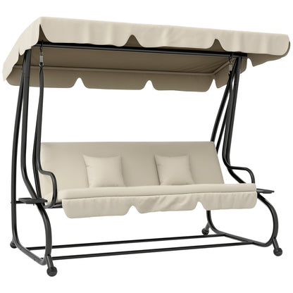 Hollywood Swing with Reclining Function, 3-Seater Garden Swing with Adjustable Canopy, Side Table, Water-Resistant Swing Bench Capacity up to 340kg, for Garden, 200x120x164cm, Cream