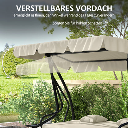 Hollywood Swing with Reclining Function, 3-Seater Garden Swing with Adjustable Canopy, Side Table, Water-Resistant Swing Bench Capacity up to 340kg, for Garden, 200x120x164cm, Cream