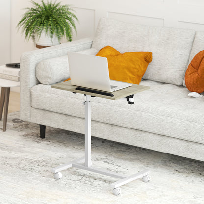 Side Table with Wheels Sofa Table with Adjustable Height Tiltable Surface and Metal Frame for Bedroom Living Room Office 57x40x67.5-101 cm Oak and White