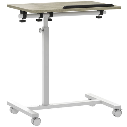 Side Table with Wheels Sofa Table with Adjustable Height Tiltable Surface and Metal Frame for Bedroom Living Room Office 57x40x67.5-101 cm Oak and White