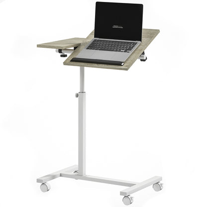 Side Table with Wheels Sofa Table with Adjustable Height Tiltable Surface and Metal Frame for Bedroom Living Room Office 57x40x67.5-101 cm Oak and White