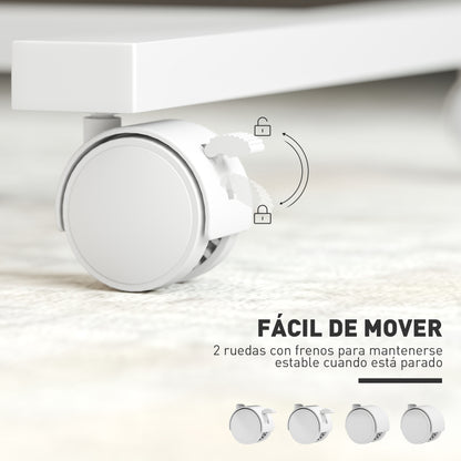 Side Table with Wheels Sofa Table with Adjustable Height Tiltable Surface and Metal Frame for Bedroom Living Room Office 57x40x67.5-101 cm Oak and White