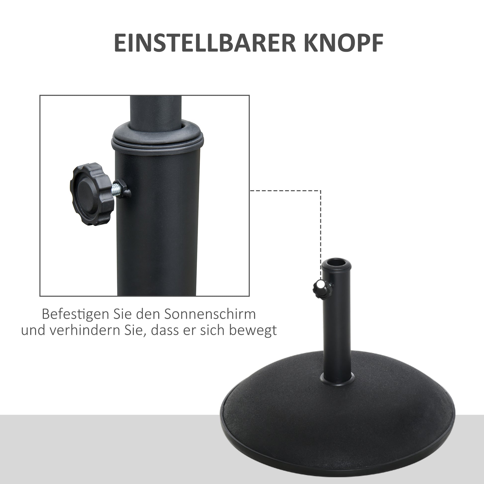 stainless steel parasol stand with handles, half-round umbrella holder, umbrella weight for umbrella Ø3.8-Ø4.8 cm, for balcony, terrace, garden, black