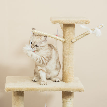 Scratching Post 134.2 cm Cat Tower with Cave, 2 Toys, Sisal Posts, Large Platform, Stairs, Multi-Level Cat Scratching Post, Climbing Tree, for Medium-sized Cats, Beige+White