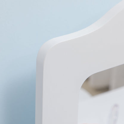 ZONEKIZ Girls Vanity Table Children's Wooden Vanity with Stool and Mirror Beauty Center with 2 Drawers Educational Toy for Girls 3-6 Years 60x40x95 cm White