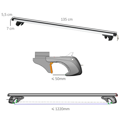 Universal Roof Bars for Vehicles Aluminum Roof Rack Car Automobile Roof Rack Universal with Lock 75 kg Load 135 cm Silver